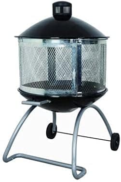 Shinerich Industrial 28" Wood Burning Fire Pit — Porcelain Baked Top Lid, Removable Zinc-Plated Fire Screen