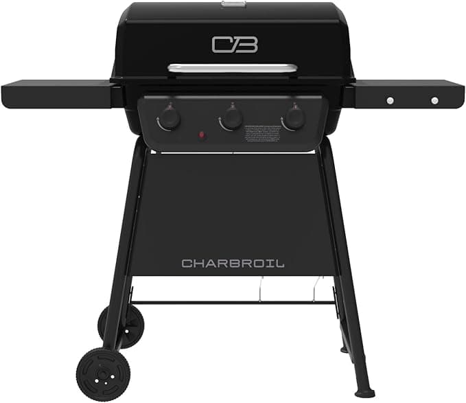 Char-Broil Classic 3-Burner Propane Gas Grill, 30,000 BTU, 360 Sq. In. Cooking Area, Porcelain-Coated Grates, Compact Outdoor BBQ Grill with Side Shelves