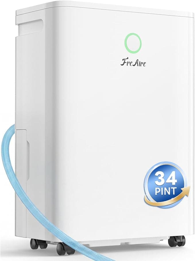 FreAire 2500Sq.Ft Dehumidifier, 34Pint Dehumidifiers for Home, Quiet Dehumidifier for Basement, Bedroom, Bathroom, with 6.56FT Drain Hose, 0.53Gal Water Tank, 3-Color Humidity Light