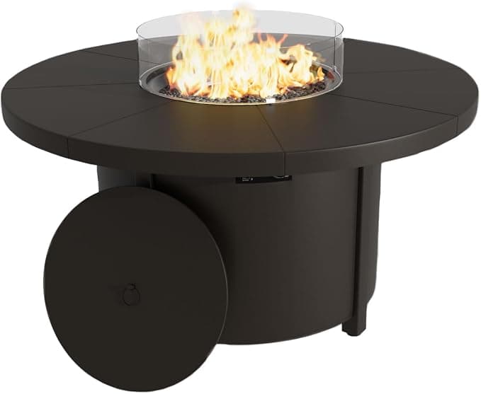 Trumbeak 48" Round Propane Fire Pit Table — Steel Tabletop, 55,000 BTU Auto-Ignition, CSA Certified, Windproof Glass