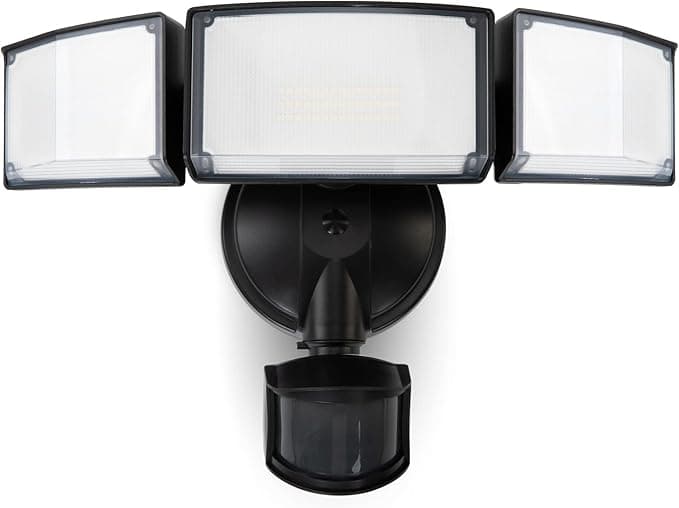 LUTEC 72W 7500LM LED Security Motion Sensor Flood Light — 3 Heads, IP65, 5000K, 4 Modes
