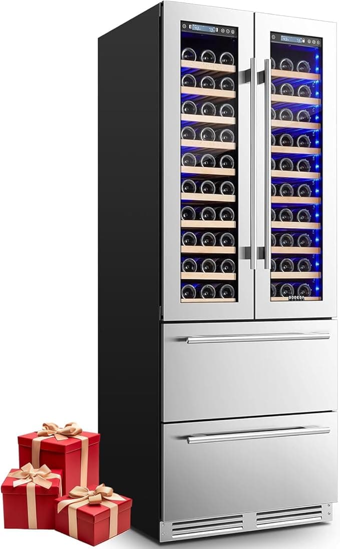 BODEGA 30 Inch 2-In-1 Dual Zone Wine and Beverage Refrigerator, Built-in or Freestanding, Soft LED Light, Holds 120 Bottles and 234 Cans