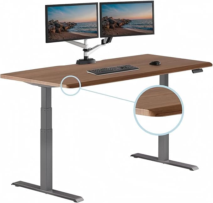 Vari ComfortEdge 72x30 Inch Electric Standing Desk – Height Adjustable Large Office Sit Stand Desk with Sloped Edge, Memory Presets, 180 LB Capacity, Tool-Free Assembly (Walnut)