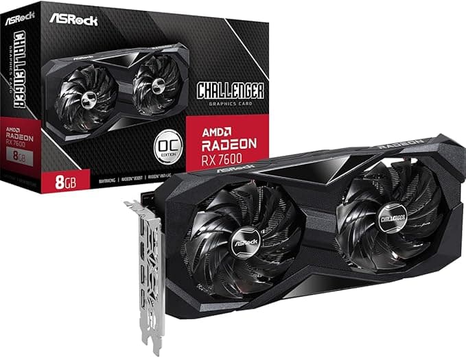 ASRock Radeon RX 7600 Challenger 8GB OC Graphics Card, AMD RDNA 3, PCIe 4.0, Dual Fans, 0dB Silent Cooling