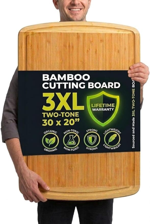Greener Chef 30x20 Organic Extra Large Bamboo Cutting Board – Butcher Block with Lifetime Replacement, Juice Reservoir & Pour Spout