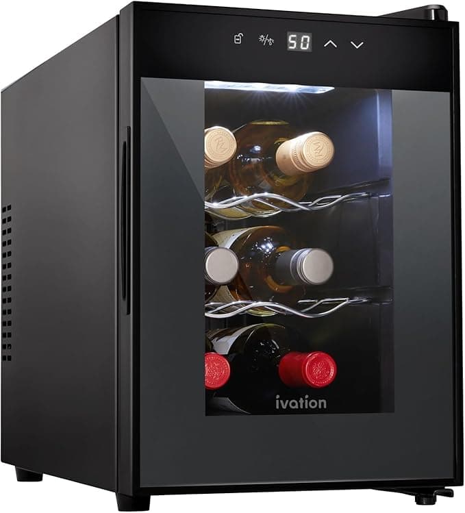 Ivation Premium 6 Bottle Horizontal Thermoelectric Wine Cooler/Chiller Counter Top Red and White Wine Cellar with Digital Temperature, Freestanding Refrigerator