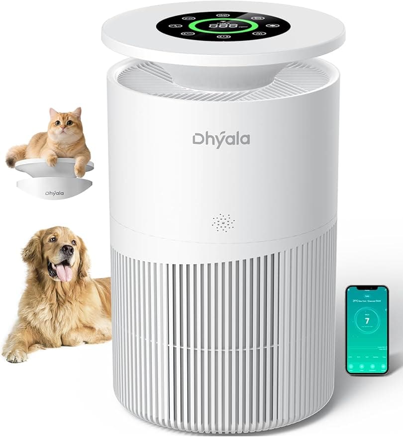 Dhyala Air Purifier for Home Large Room 3620 Ft², H13 True HEPA, Smart WiFi, 360° Intake, Auto Mode, Pet Lock, 22dB Quiet