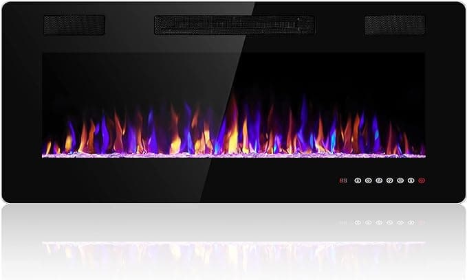 Electactic 42 Inch Electric Fireplace Insert Ultra-Thin, Recessed & Wall-Mounted Fireplace Heater