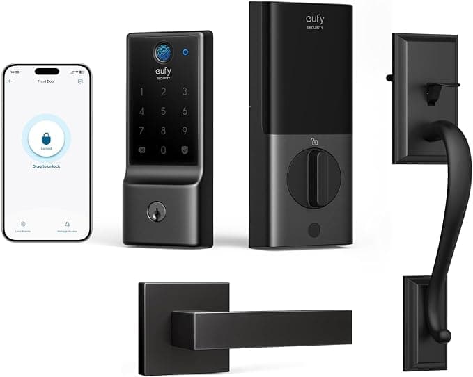 eufy Security Smart Lock C220 Front Door Handle Set, Fingerprint Keypad Door Lock with Handle, Built-in Wi-Fi, App Control, Keyless Entry Deadbolt