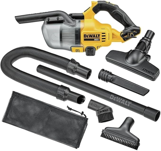 DEWALT 20V Handheld Vacuum Cordless, Car Vacuum with HEPA Filter, 6 Attachments and LED Light, High Performance Dry Only Small Shop Vac (DCV501HB)