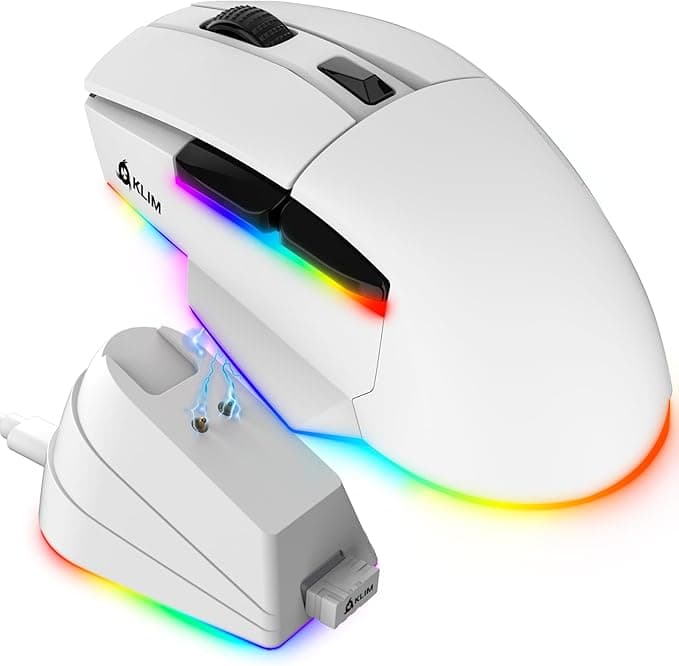 KLIM Blaze X RGB Rechargeable Wireless Gaming Mouse with Charging Dock - Long-Lasting Battery - Up to 12000 DPI - Wired & Wireless Mouse PC, PS5, PS4, Mac - White