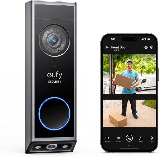 eufy Security Video Doorbell E340, No Subscription, Dual Cameras, 2K FHD, Head-to-Toe View, Wireless & Wired, Color Night Vision, AI Detection, Built-in 8GB