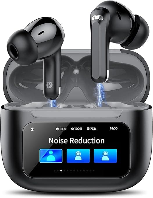TIMU Wireless Earbuds, Bluetooth 5.4, ANC/ENC Noise Cancelling, 5 EQ Modes, 50H HiFi Stereo, Smart Touchscreen, IPX7 Waterproof
