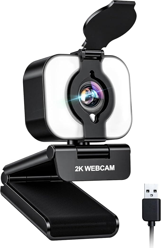 Atatat 2K Webcam for PC with Microphone & Light & Privacy Cover, Autofocus USB Computer Camera for Zoom, Skype, Teams