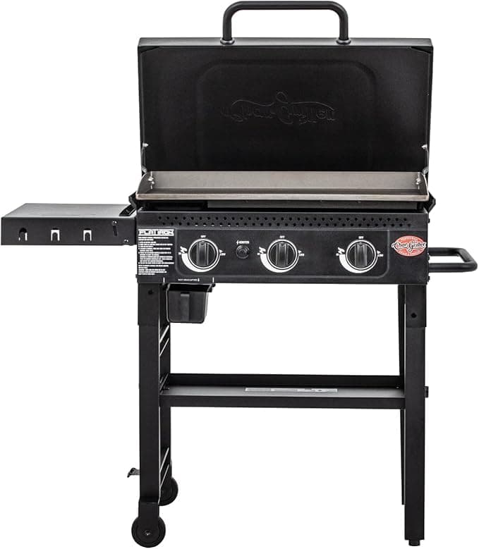 Char-Griller Flat Iron 3-Burner Propane Gas Flat-Top Griddle with Hinged Lid (Model 8428)