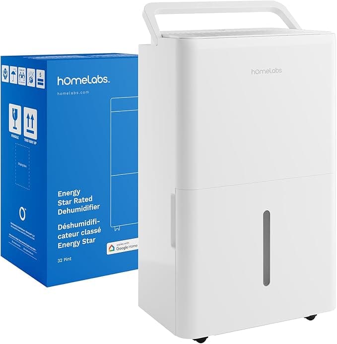 hOmeLabs Dehumidifier - Advanced Humidity & Moisture Control, Quiet, Efficient, Auto Shut-off - 4,500 Sq Ft Wi-Fi (32 Pint MAX 80 Pint at 95°F, 90% RH)