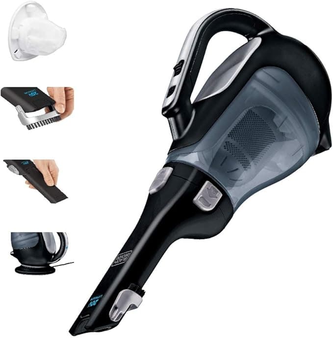 BLACK+DECKER dustbuster 20V Hand Vacuum Cordless Rechargeable, Car Vacuum Portable with Extendible Crevice Tool, Flip-Up Brush and Charging Base (BDH2000L)