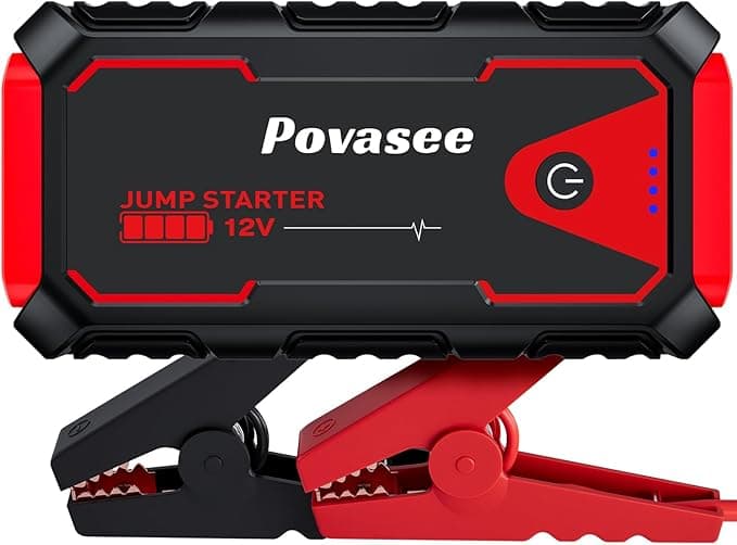 Povasee Jump Starter 5000A Car Jumper Starter, Model A30 12V Jump Box for Car Battery up to 10L Gas or 8L Diesel Engine, Portable with Power Bank, Dual Output, LED Light