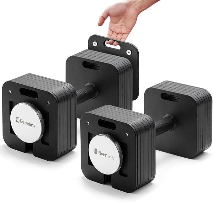 Eisenlink Adjustable Dumbbell Set, 10-50/80 lb in 5 lb Increments - Quick-Lock Square Weights