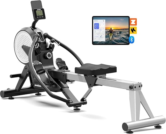 pooboo Foldable Rowing Machine with Dual Wind + Magnetic Hybrid Resistance and 400 LB Capacity