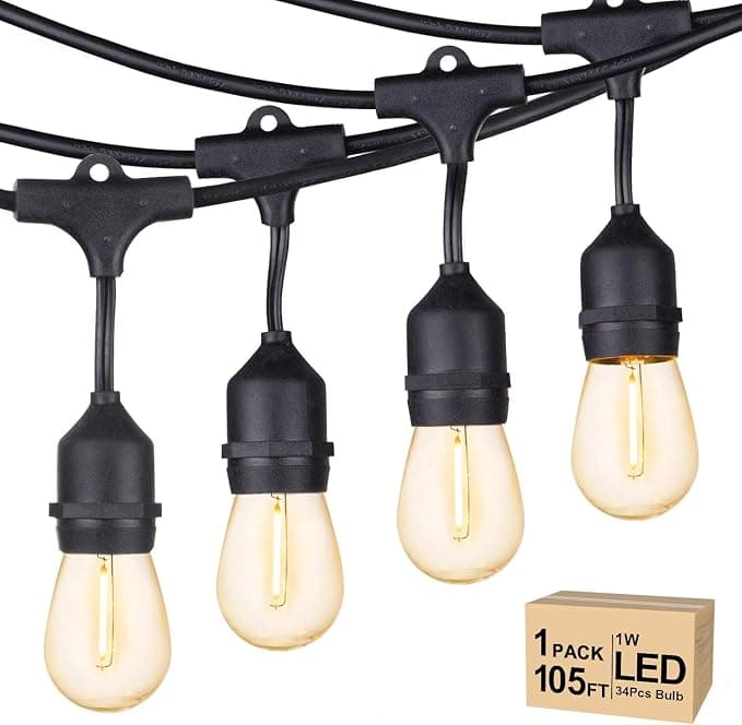 Svater 105FT Outdoor String Lights — Commercial Grade S14 Shatterproof Bulbs, ETL Listed, IP65, Warm White 2700K