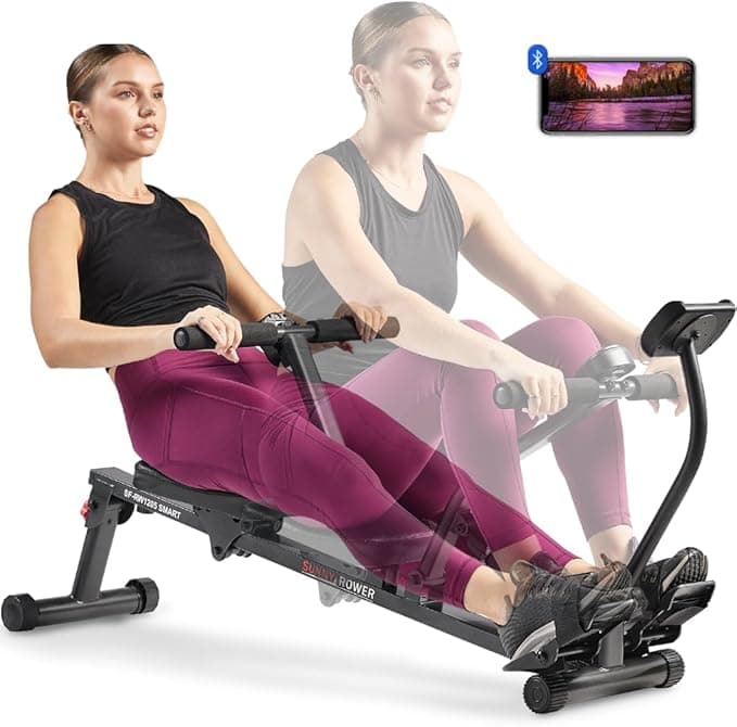 Sunny Health & Fitness SF-RW1205SMART Compact Adjustable Rowing Machine with App