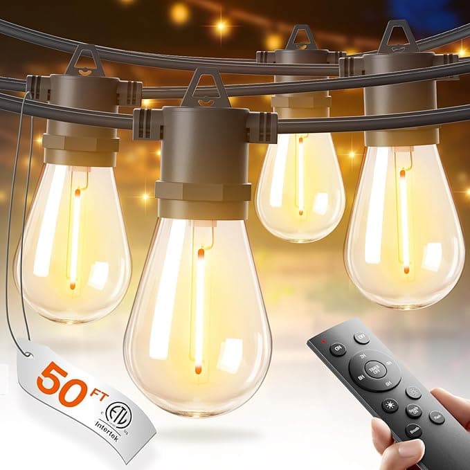 addlon 50FT LED Outdoor String Lights with Edison Shatterproof Bulbs, Commercial Grade Weatherproof, IP65