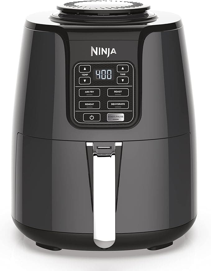 Ninja AF101 Air Fryer that Crisps, Roasts, Reheats, & Dehydrates, for Quick, Easy Meals, 4 Quart Capacity, & High Gloss Finish, Black/Grey