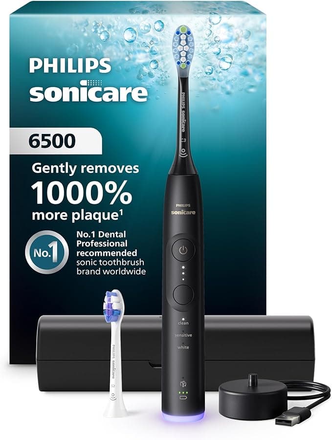 Philips Sonicare 6500 Series Electric Toothbrush - Next-Generation Sonicare Technology, Pressure Sensor, 9 Brushing Settings, SmarTimer, BrushPacer, 21-Day Runtime, Travel Case, Black