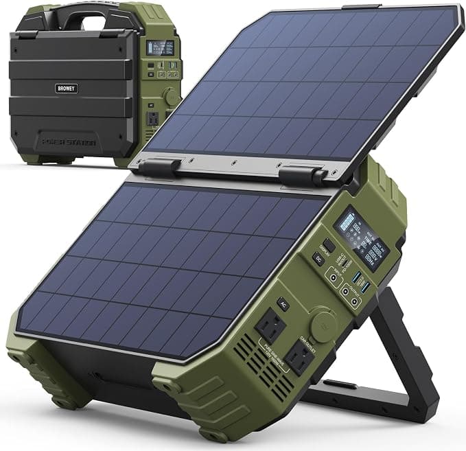 BROWEY 1600W (3200W Peak) Portable Power Station, 1024Wh LiFePO4 with Built-in Solar Panel