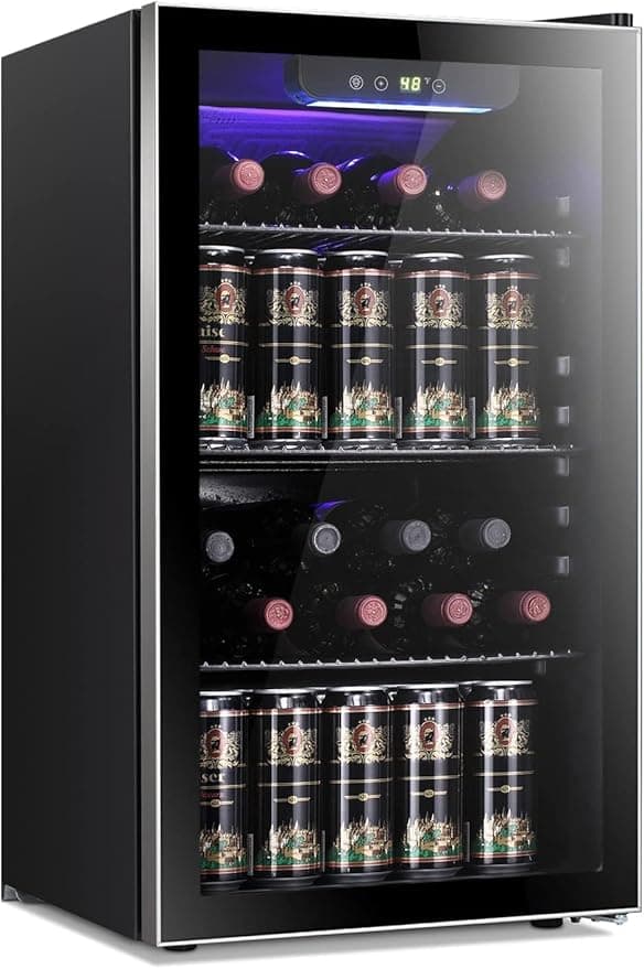 Antarctic Star 26 Bottle Wine Cooler Beverage Refrigerator with Clear Glass Door, Quiet Compressor, Adjustable Temperature, Freestanding Indoor Use, 3.2 cu.ft, Black