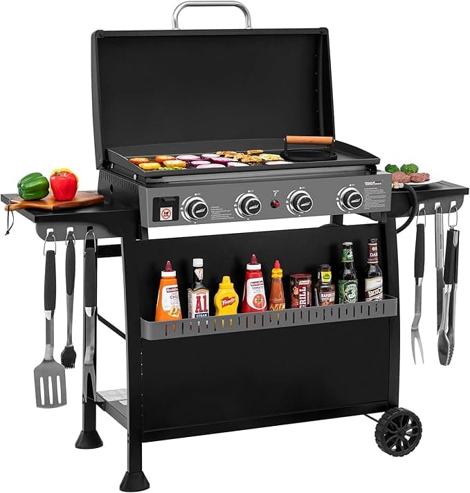 Royal Gourmet PD4001 4-Burner Propane Gas Griddle with Hood and Removable Cart