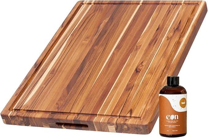 Teakhaus Large Teak Wood Cutting Board with Juice Groove – Reversible, Edge Grain, Knife Friendly, FSC Certified