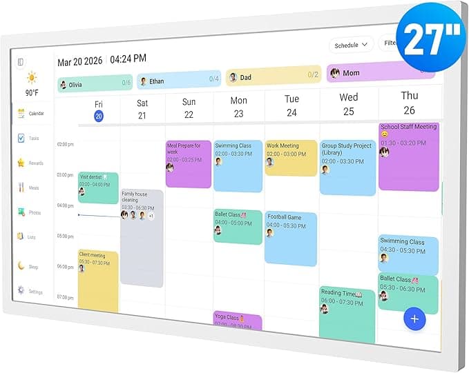 Digital Calendar – 27 Inch Electronic Wall Calendar & Chore Chart, Smart Family Organizer with Interactive Touchscreen Display