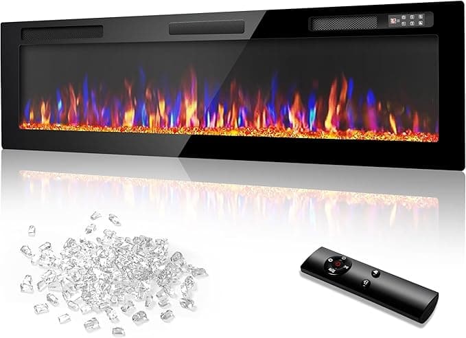 Vitesse 72 Inch Ultra Thin Electric Fireplace, Narrow Bezel Linear Fireplace Heater Recessed Wall Mounted