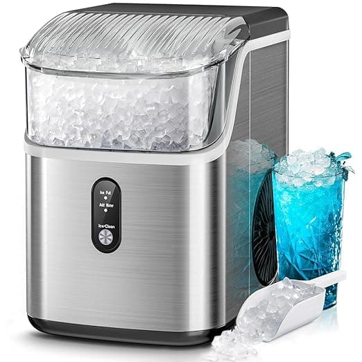 Kismile Nugget Ice Makers Countertop, Portable Ice Machine with Crushed Ice, 35lbs/Day, Self-Cleaning, Silver