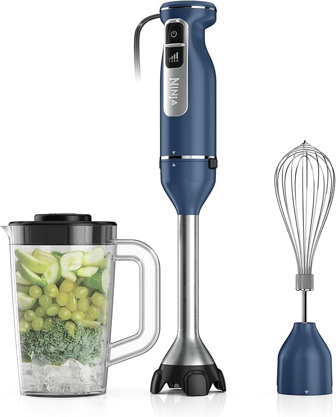 Ninja Immersion Blender and Whisk, Hand Stick Blender, 4 Speeds, with SplatterShield and PanProtect, 4-Cup Blending Vessel, Dishwasher Safe