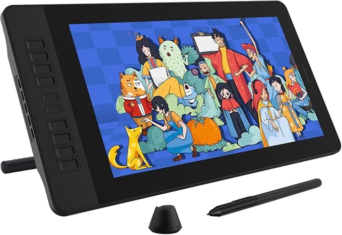 Drawing Tablet with Screen GAOMON PD1561 Drawing Monitor Art Tablet with Adjustable Stand, 10 Shortcut Keys, Tilt Support, Battery-Free Pen, 15.6-inch Graphics Tablet for Mac, Windows PC
