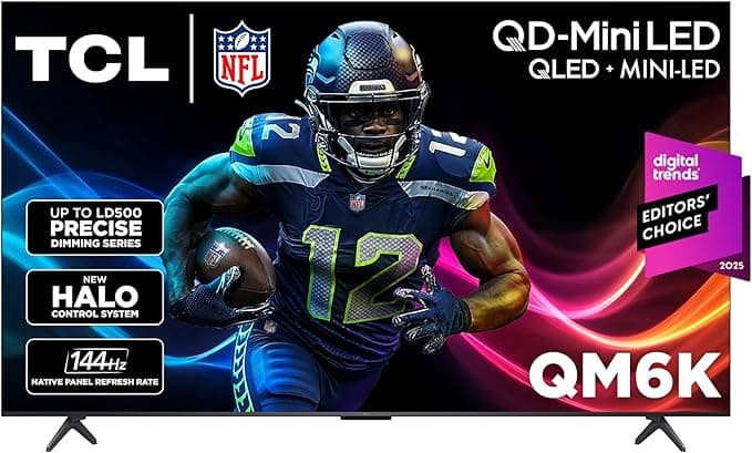 TCL 55" QM6K Mini-LED QLED 4K HDR Smart Google TV (55QM6K) — 144Hz Native, HALO Control, Onkyo Audio, Dolby Atmos