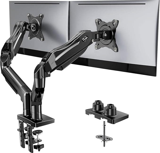 HUANUO FlowLift Dual Monitor Stand for 13-32" Screens - Dual C-Clamp Design