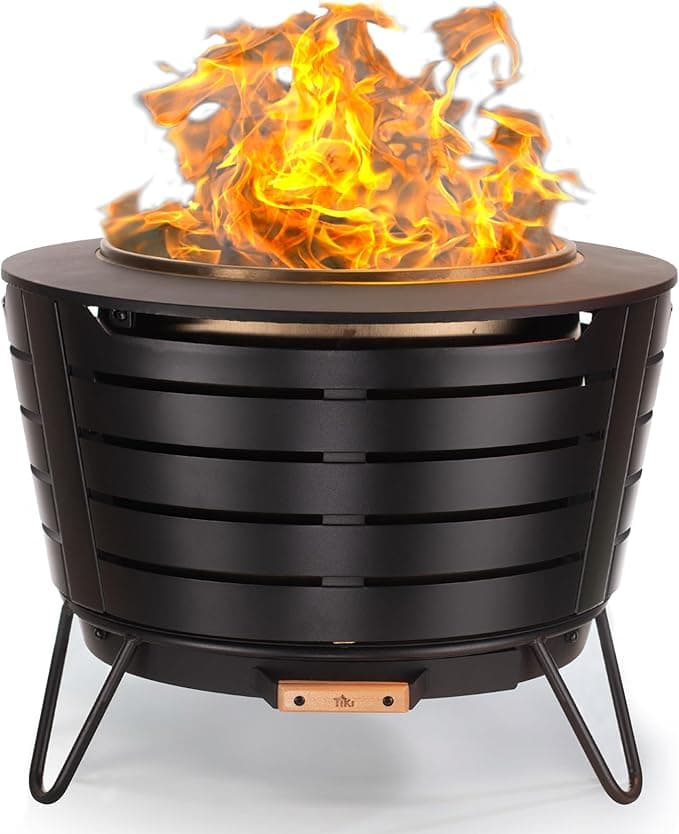 TIKI Patio 25" Smokeless Outdoor Fire Pit — Wood Burning Bonfire, 16-Gauge Stainless Steel, Cover Included