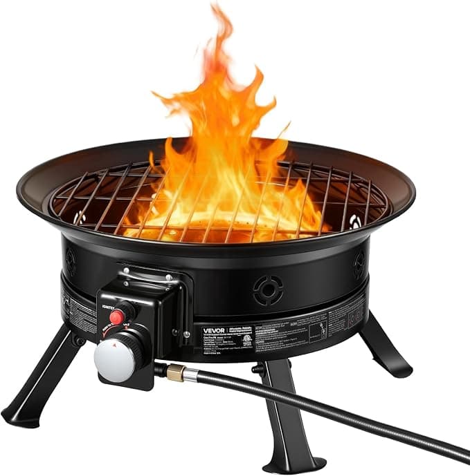 VEVOR 24-inch 53,000 BTU Portable Propane Fire Pit with Grill Grate, Lava Rocks, Folding Legs