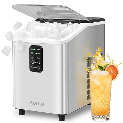 Aeitto Ice Maker Countertop 26lbs/24H, 8 Ice Cubes Ready in 6 Mins, 2 Sizes Bullet Ice, Auto Self-Cleaning, Stainless