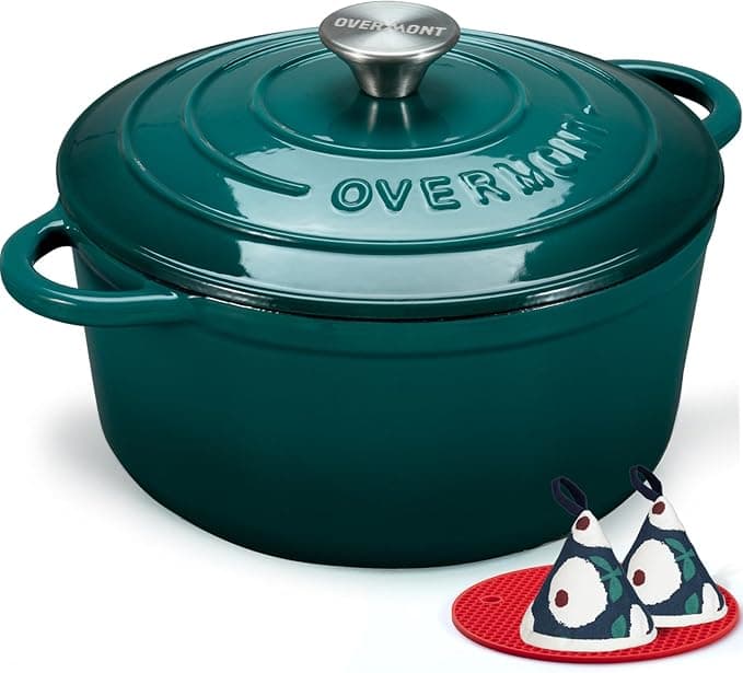 Overmont 5.5-Quart Enameled Cast Iron Dutch Oven with Cookbook and Cotton Potholders