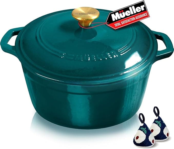 Mueller DuraCast 6-Quart Enameled Cast Iron Dutch Oven with Self-Basting Lid in Emerald