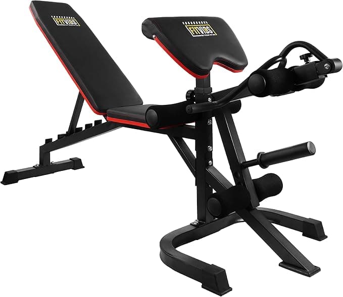 Fitvids Adjustable Weight Bench, 6 Position Utility Bench with Leg Extension, Curl Machine, and Preacher Pad