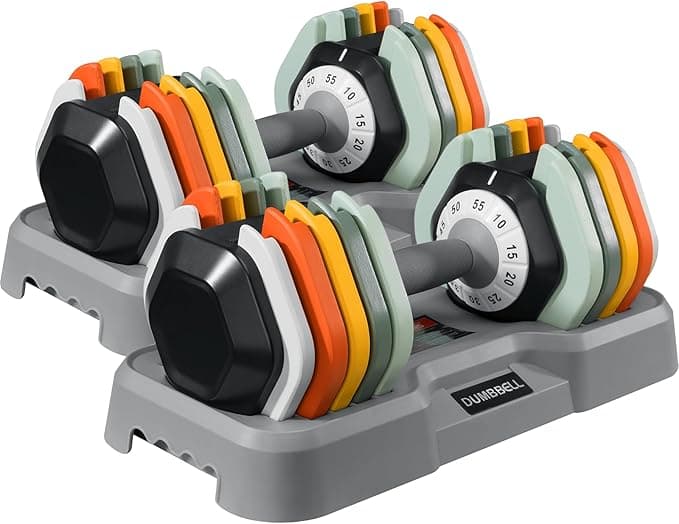 AOTOB 25/55 lb Adjustable Dumbbell Set with Turning Handle Fast Adjustment