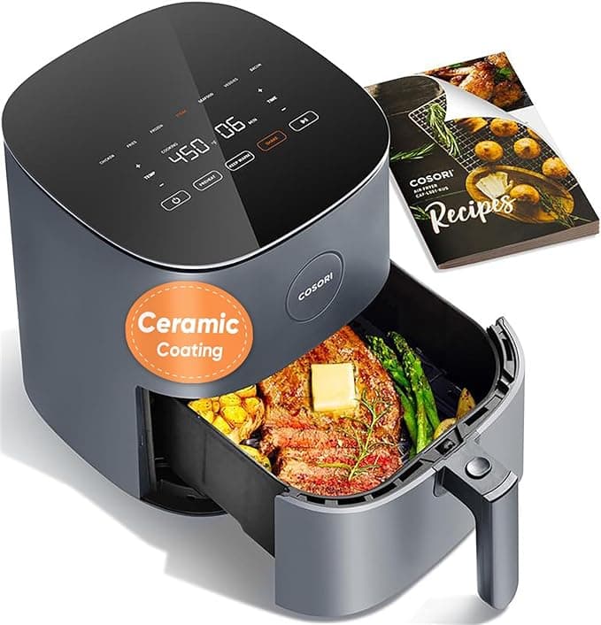 Cosori Air Fryer Pro, Compact 5QT, Ceramic Coating, 7 Presets with Preheat & Keep Warm, 450°F, Easy to use & clean, Shake Reminder, 130+ In-App Recipes, Nonstick & Dishwasher-Safe Basket, Gray