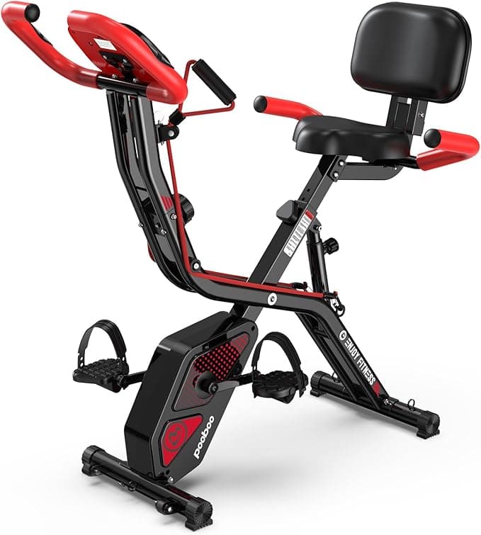 pooboo Folding 4-in-1 Magnetic X-Bike with Resistance Bands - 300LB Capacity