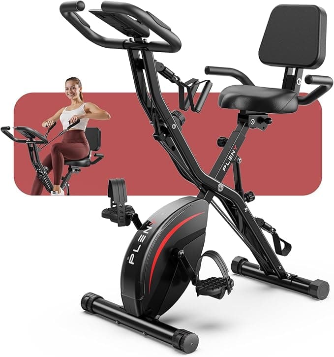 Pleny 5-in-1 Folding Exercise Bike with Magnetic Resistance and Resistance Bands - 330LB Capacity